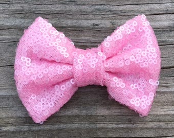 Pink Hair Bow, Glitter Hair Bows, Pink Sequin Bow, Bubblegum Pink Bow, Girls Sequin Bows, Toddler Hair Bow, Pink Glitter Bow, Pink Hair Clip