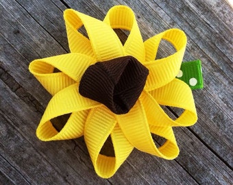 Sunflower Hair Clip, Yellow Flower Hair Clip, Toddler Hair Clip, Brown and Yellow Flower Hair Clip, Little Girls Hair Bows, Spring Hair Clip