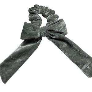 Grey Velvet Bow Scrunchie, Bow Scrunchies, Velvet Hair Bows, Gray Hair Bow, Girls Scrunchies, Girls Velvet Bow, Fall Hair Scrunchie