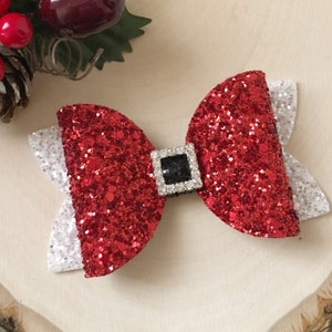 Santa Suit Glitter Bow, Santa Bow, Girls Holiday Bow, Christmas Glitter Bow, Santa Buckle Bow, Santa Claus Bow, Christmas Hair Bow