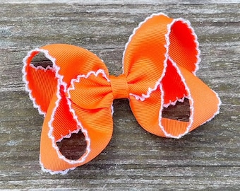 Orange and White Hair Bow, Orange Hair Bow, Boutique Hair Bows, Tennessee Hair Bow, Girls Moonstitch Bows