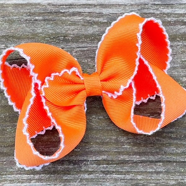 Orange and White Moonstitch Bow, Orange and White Hair Bow, Tennessee Hair Bow, Ribbon Hair Bows, Orange Hair Bow, Toddler Hair Bow