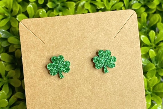 Shamrock Earrings Green Shamrock Earrings Stud Earrings St Etsy