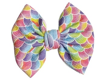 Rainbow Mermaid Scales Hair Bow, Colorful Mermaid Bow, Mermaid Hair Bow, Summer Hair Bow, Fabric Hair Bow, Toddler Hair Bow, Mermaid Clip