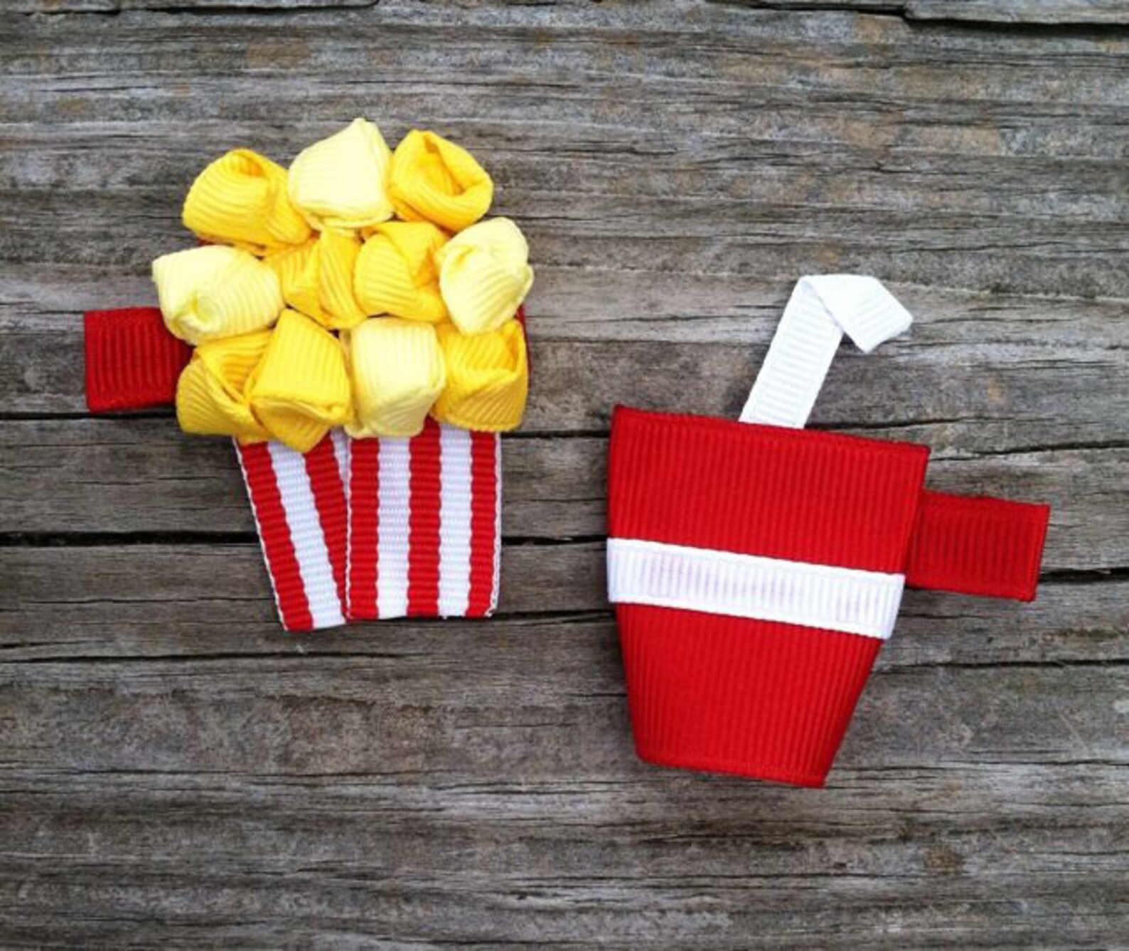 Popcorn and Soda Pop Hair Clip Set Movie Theater Hair Clip Etsy