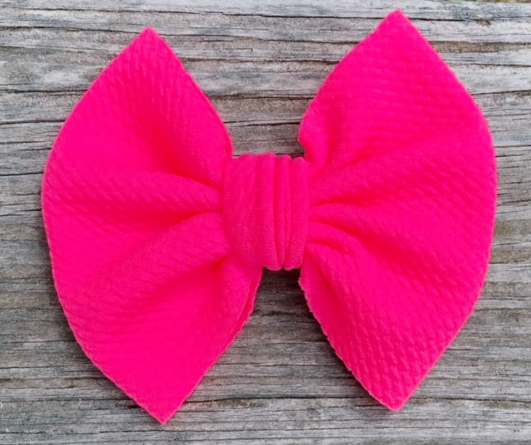 Neon Pink Bow, Neon Pink Fabric Bow, Fluorescent Pink Bow