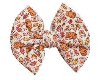 Fall Hair Bow, Girls Autumn Bow, Fabric Hair Bow, Fall Leaves Hair Bow, Pumpkin Spice Latte Bow, Girls Pumpkin Bow, Autumn Leaves Bow
