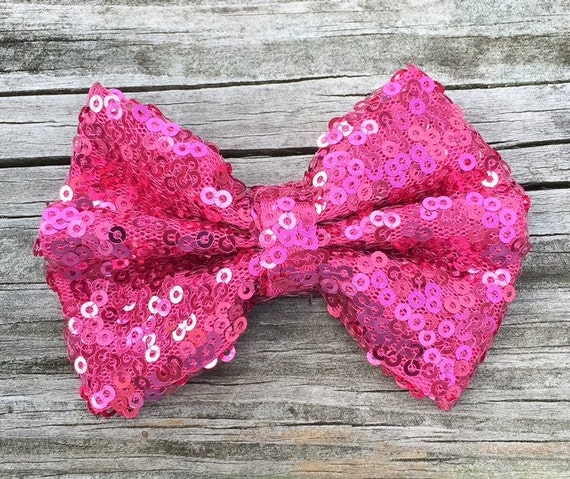 Large Hot Pink Sequin Hair Bow, Girls 8