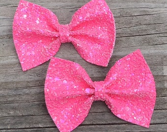 Neon Pink Pigtail Bows, Glitter Bow, Pigtail Bow Set, Piggie Bows, Girls Pigtail Bows, Fluorescent Pink Pigtail Bows, Pink Bow, Toddler Bows