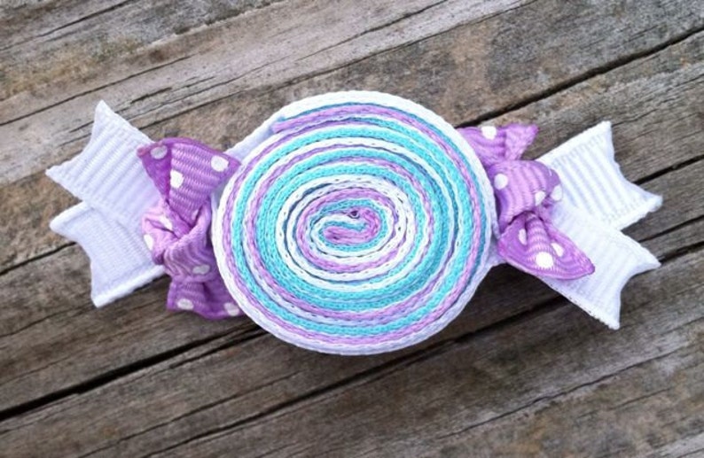 Candy Hair Clip, Lavender and Aqua Ribbon Candy Hair Clip, Toddler Hair Clip, Sweet Shoppe Birthday Party Favors, Girls Hair Bows image 5