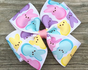 Peep Hair Bow, Marshmallow Bunny Bow, Easter Hair Bow, Marshmallow Peep Bow, Peep Hair Clip, Easter Hair Bows, Easter Hair Clip, Toddler Bow