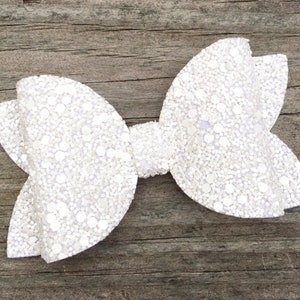 White Glitter Bow, Girls White Glitter Bow, Toddler Hair Bow, Sparkly White Bow, White Glitter Barrette, Glitter Bows, White Glitter Clip image 1