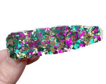 Mardi Gras Hair Clip, Mardi Gras Barrette, Paars Goud en Groene Barrette, Hars Haar Clip, Fat Tuesday Accessoire, Mardi Gras Hair Bow