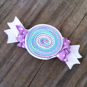 Candy Hair Clip, Lavender and Aqua Ribbon Candy Hair Clip, Toddler Hair Clip, Sweet Shoppe Birthday Party Favors, Girls Hair Bows image 1