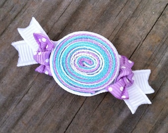 Candy Hair Clip, Lavender and Aqua Ribbon Candy Hair Clip, Toddler Hair Clip, Sweet Shoppe Birthday Party Favors, Girls Hair Bows