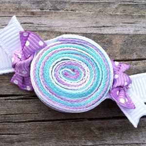 Candy Hair Clip, Lavender and Aqua Ribbon Candy Hair Clip, Toddler Hair Clip, Sweet Shoppe Birthday Party Favors, Girls Hair Bows image 4