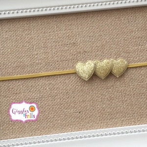 Gold Baby Headband, Glitter Headbands, Gold Sparkly Headband, Gold Heart Headband, Toddler Headband, Newborn Headband, Valentine Headband image 1