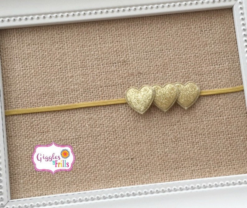 Gold Baby Headband, Glitter Headbands, Gold Sparkly Headband, Gold Heart Headband, Toddler Headband, Newborn Headband, Valentine Headband image 1