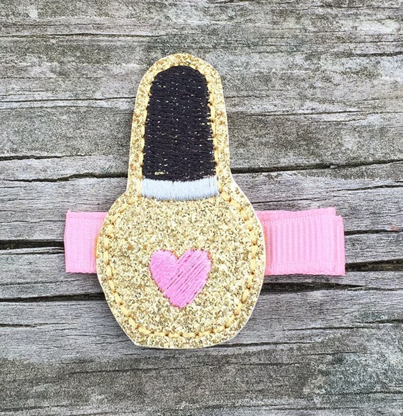 Nail Polish Hair Clip Pink And Gold Hair Clip Gold Glitter Etsy