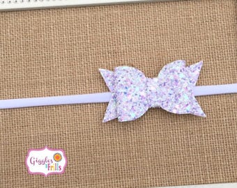 Glitter Bow Headband, Lavender Glitter Headband, Baby Bow Headband, Baby Girl Bows, Easter Headband, Lavender White and Aqua Headband