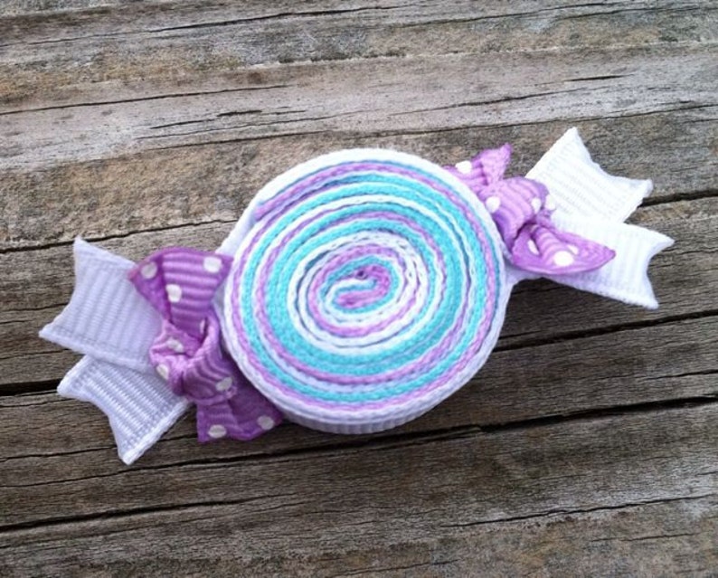 Candy Hair Clip, Lavender and Aqua Ribbon Candy Hair Clip, Toddler Hair Clip, Sweet Shoppe Birthday Party Favors, Girls Hair Bows image 2