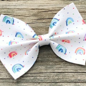 Rainbow Hair Bow, Watercolor Rainbow Bow, Colorful Rainbow Bow, Leather Bows, Toddler Bow, Girls Rainbow Bow, Rainbow Hair Clip