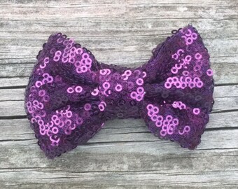 Purple Sequin Hair Bow, Purple Hair Bows, Glitter Hair Bow, Toddler Hair Bow, Plum Hair Bow, Sparkly Hair Bows, Eggplant Hair Clip