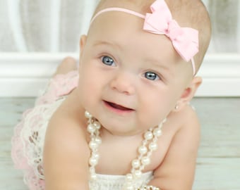 Light Pink Bow Headband, Baby Pink Bow Headband, Baby Headband, Infant Headband, Newborn Headband, Photo Prop, Pink Bow Headband, Hair Bows