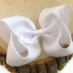 White Moonstitch Bow, White Hair Bow, Girls White Bow, White Boutique Bow, Toddler Bow, Moonstitch Hair Bows, White Bow Barrette