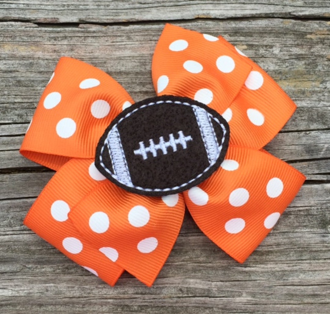 Orange and White Football Hair Bow Football Hair Bow Toddler Etsy