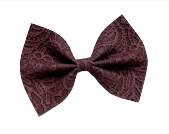 Fiocco per capelli di vino, fiocco per capelli bordeaux, fiocco marrone per ragazze, fiocchi di pelle, fiocco di pizzo goffrata, fiocco per capelli bambino, fiocco in finta pelle, fiocco per capelli marrone
