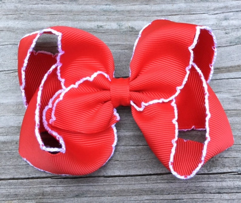 Red Hair Bow Red Moonstitch Hair Bow Red and White Hair Bow Etsy