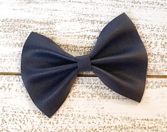 Navy Hair Bow, Girls Navy Bow, Navy Leather Bow, Toddler Hair Bow, Navy Bow Headband, Basic Navy Bow, Faux Leather Bow, Navy Headband