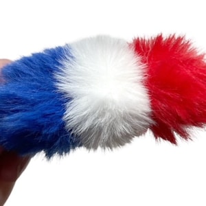 Red White and Blue Barrette, Toddler Hair Clip, Patriotic Hair Clip, 4th of July Hair Bow, Independence Day Accessory, Pom Pom Hair Bow