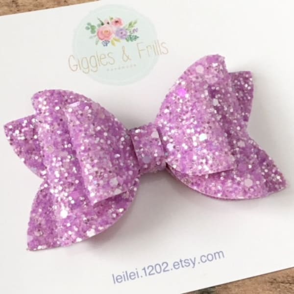 Lavender Glitter Bow, Glitter Hair Bows, Glitter Bow Headband, Toddler Hair Bow, Purple Glitter Hair Bow, Glitter Hair Clip, Girls Bows