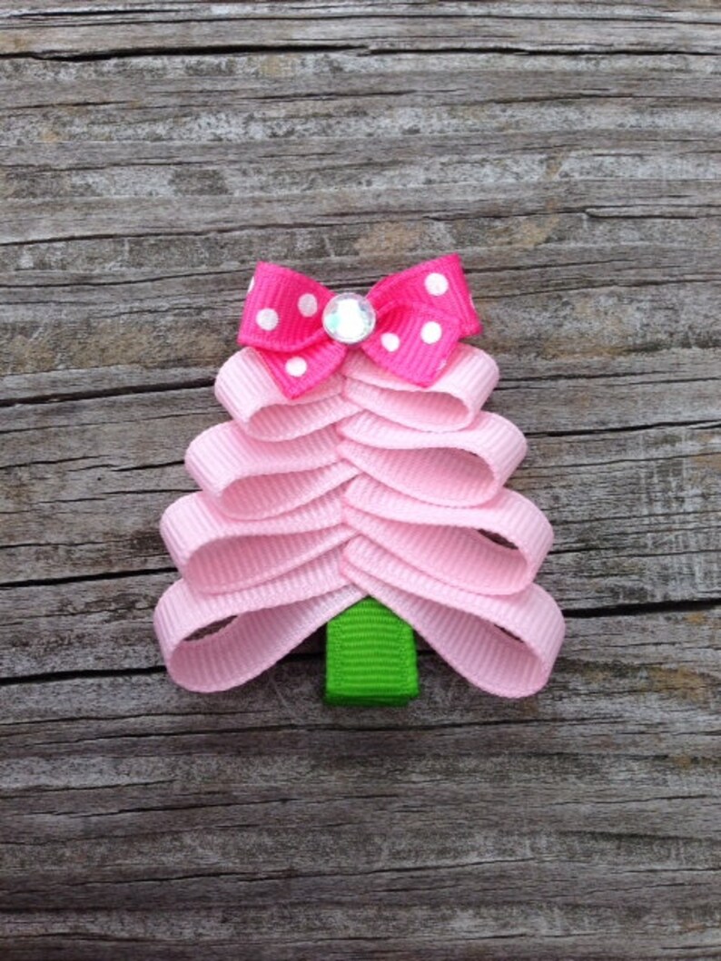 Pink Christmas Tree Hair Clip, Christmas Hair Clips, Toddler Hair Bows, Christmas Tree Ribbon Hair Clip, Girls Hair Accessories image 3