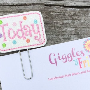 Today Planner Clip, Planner Paper Clips, Organizer Clip, Journal Paper Clip, Accessory for Planners, Pink Glitter Planner Clip