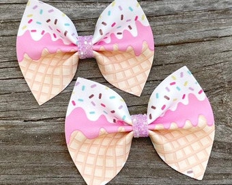 Ice Cream Pigtail Bows, Pigtail Hair Bows, Bows for Pigtails, Piggie Bows, Ice Cream Bow, Toddler Pigtail Bows, Summer Bow, Ice Cream Party