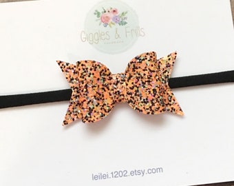 Halloween Headband, Orange and Black Headband, Glitter Headband, Halloween Baby Headband, Halloween Hair Bows, Toddler Headband, Glitter Bow