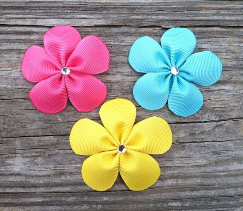 Hair Bows Little Girls Hair Bows Set of 3 Tropical Flower Etsy