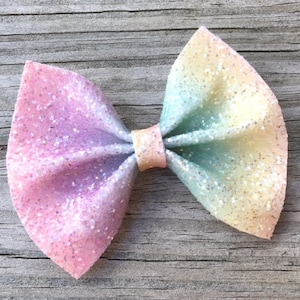 Pastel Rainbow Glitter Bow, Glitter Bows, Toddler Hair Bow, Girls Glitter Bow, Rainbow Hair Bow, Rainbow Hair Clip, Pastel Bows