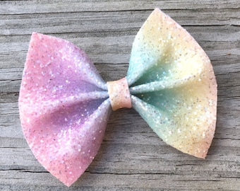 Pastel Rainbow Glitter Bow, Glitter Bows, Toddler Hair Bow, Girls Glitter Bow, Rainbow Hair Bow, Rainbow Hair Clip, Pastel Bows