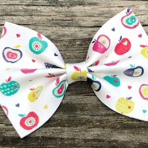 Apple Hair Bow, Back to School Bow, Colorful Apple Bow, Leather Bows, Toddler Bow, Kindergarten Hair Bow, Preschool Bow, Girls Apple Bow