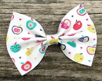 Apple Hair Bow, Back to School Bow, Colorful Apple Bow, Leather Bows, Toddler Bow, Kindergarten Hair Bow, Preschool Bow, Girls Apple Bow