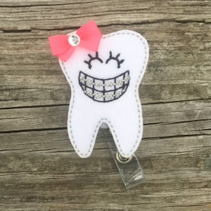 Orthodontist Badge Reel, Braces Retractable ID Badge, Orthodontist Gift, Dentist Badge Reel, Tooth ID Badge Reel