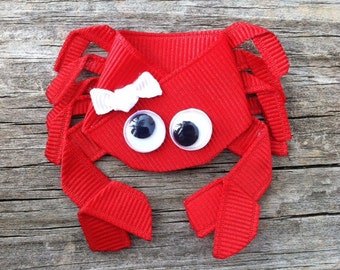 Crab Hair Clip, Crab Ribbon Hair Clip, Ocean Animal Hair Clip, Toddler Hair Bow, Girls Hair Accessory, Free Shipping Promo