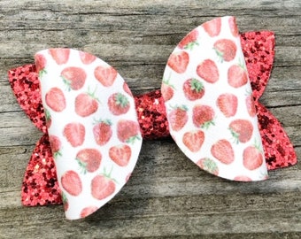 Strawberry Hair Bow, Red Strawberry Bow, Strawberry Hair Clip, Sparkly Strawberry Bow, Strawberry Headband, Girls Strawberry Barrette