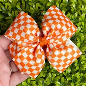 Tennessee Checkerboard Flag Hair Bow, Orange and White Bow, Girls Tennessee Bow, Tennessee Football Bow,  Tennessee Football Barrette
