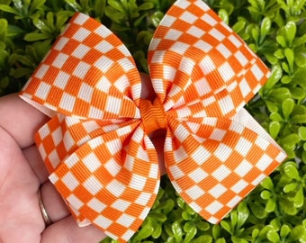 Tennessee Checkerboard Flag Hair Bow, Orange and White Bow, Girls Tennessee Bow, Tennessee Football Bow,  Tennessee Football Barrette