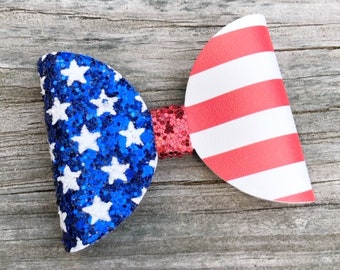 American Flag Bow, Patriotic Hair Bow, July 4th Bow, Toddler Bow, Stars and Stripes Bow, Red White and Blue Bow, Sparkly 4th of July Bow